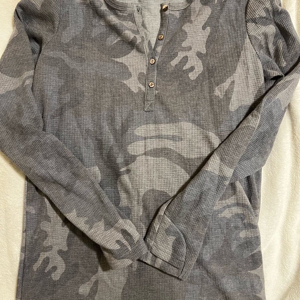 Women's waffle knit henley top.